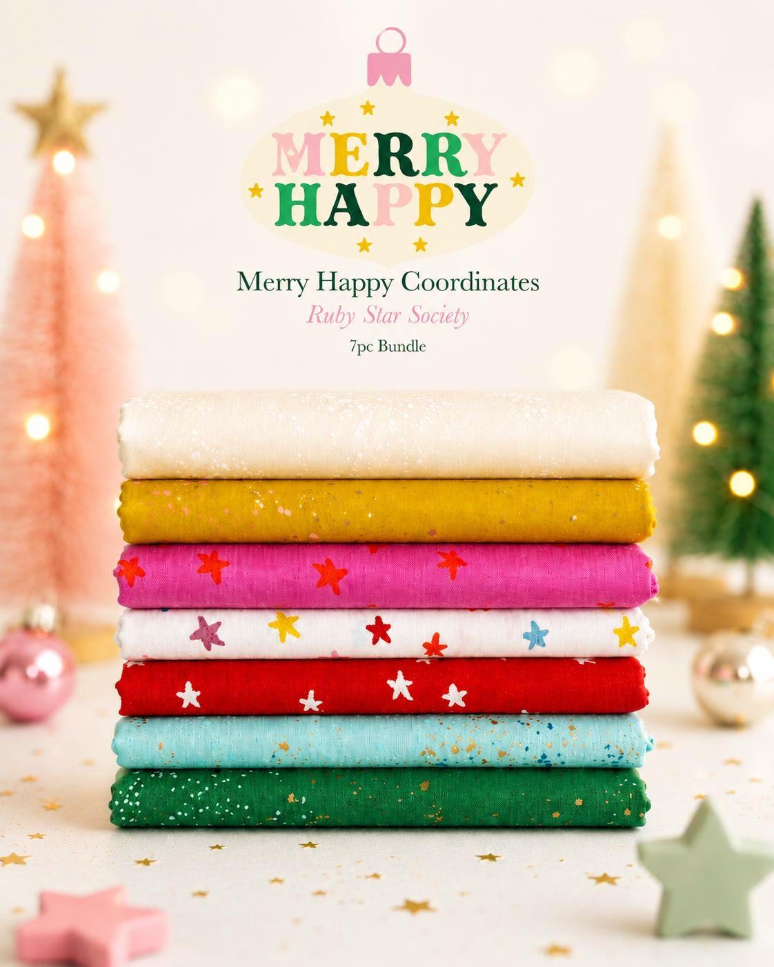 Merry Happy Coordinates Bundle | Ruby Star Society Christmas Fabric | 7pc Fat Quarter or Half Yard Bundle | Holiday Fabric