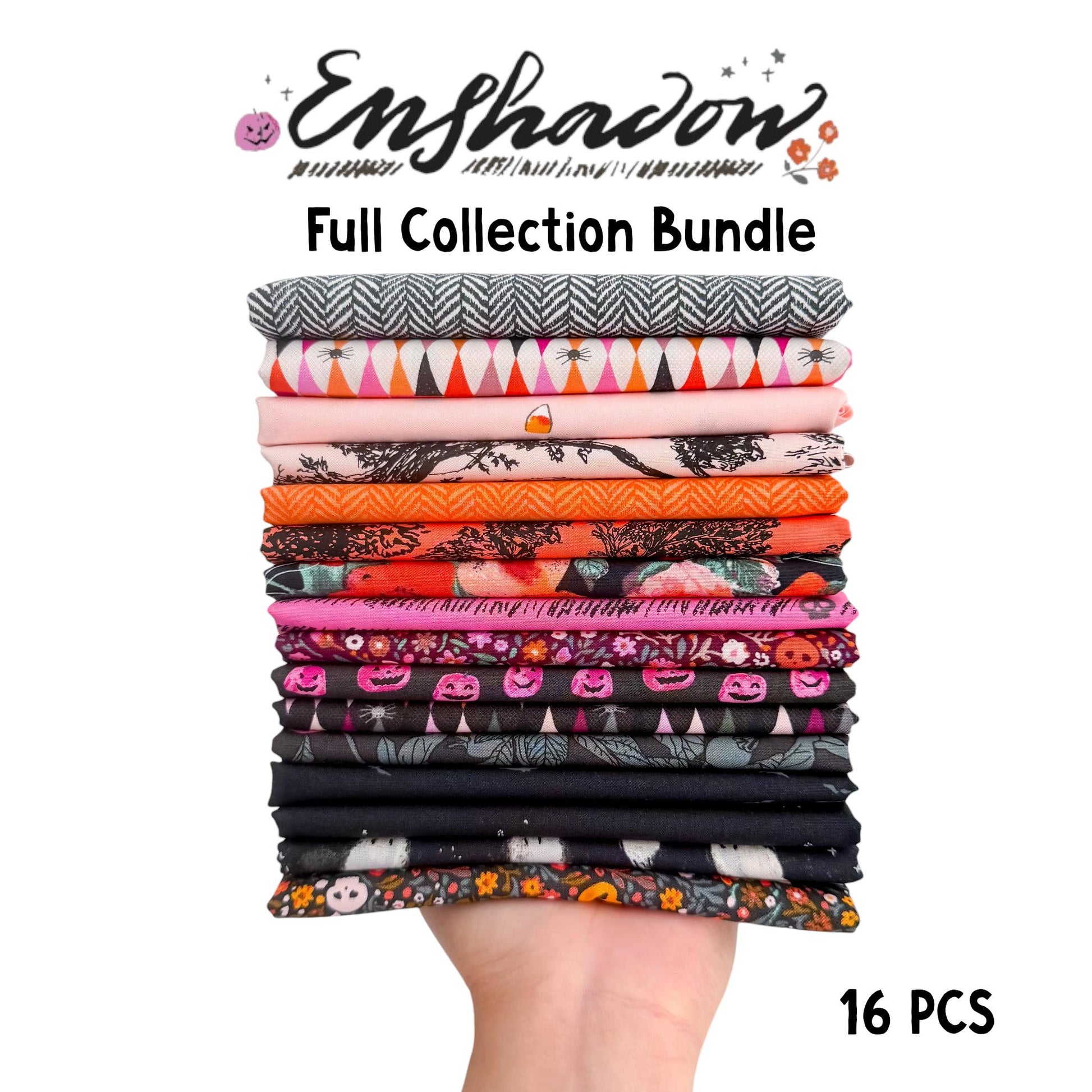 Enshadow Full Collection Bundle | 16pc Fat Quarter Set | Katarina Roccella Fabric Bundle | Art Gallery Fabrics Gothic Halloween Quilt Fabric