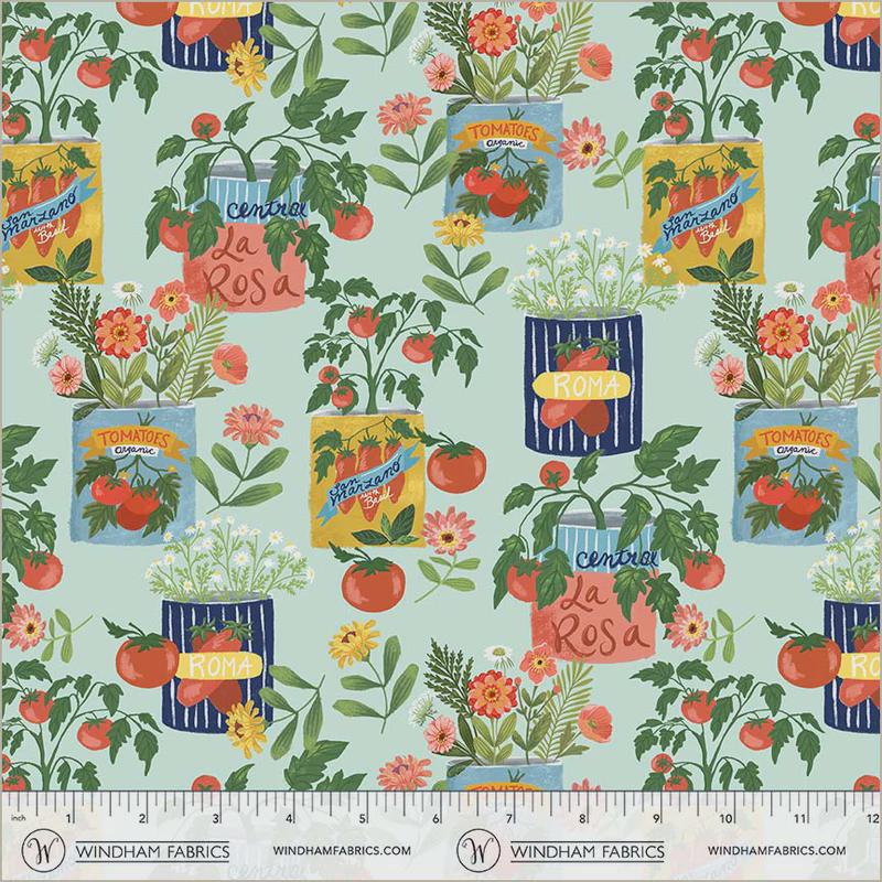 Tomato Tomahto Aqua Fabric 55225-3 | Villa Sol by Monaluna | Organic Cotton | Windham Fabrics | Garden Quilt Fabric