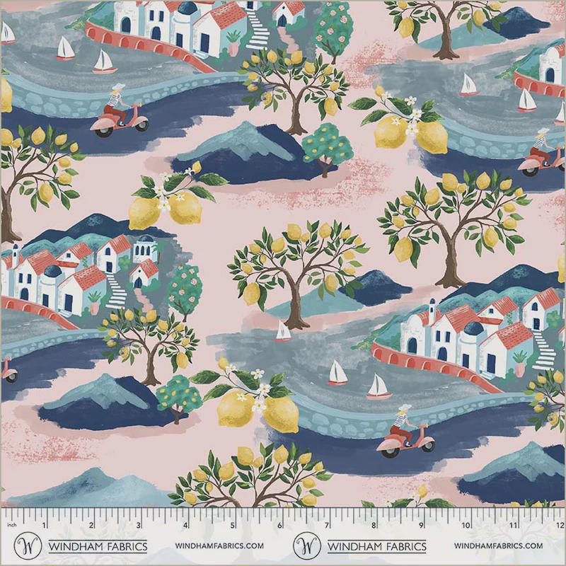 Little Village Pale Pink Fabric 55223-1 | Villa Sol by Monaluna | Organic Cotton | Windham Fabrics | Mediterranean Coastal Fabric