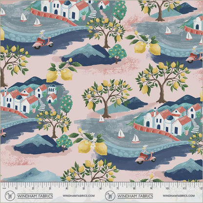 Little Village Pale Pink Fabric 55223-1 | Villa Sol by Monaluna | Organic Cotton | Windham Fabrics | Mediterranean Coastal Fabric