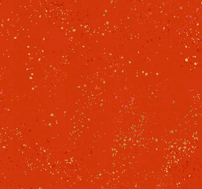 Speckled Metallic Warm Red RS5027-35M Fabric | Ruby Star Society Speckled Metallic | Bright Red Orange Gold Metallic Blender Fabric