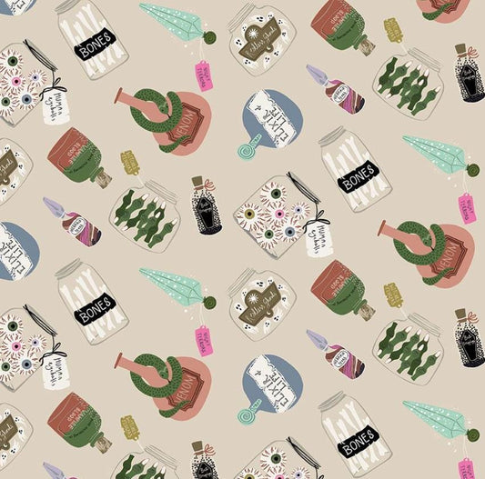 Hocus Pocus Fabric by Dear Stella | Love At First Bite Cotton Fabric | Halloween Potion Fabric | Spooky Quilting Cotton | STELLA D3478 BONE