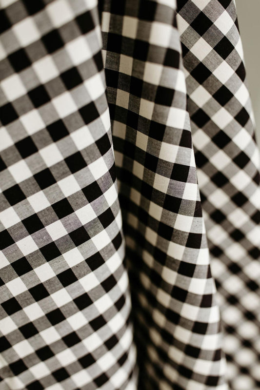 Gingham in Licorice Fabric | Picnic WOVENS by Suzy Quilts | Art Gallery Fabrics Yarn-Dyed Gingham Cotton | Black Cream Check 57-58" wide