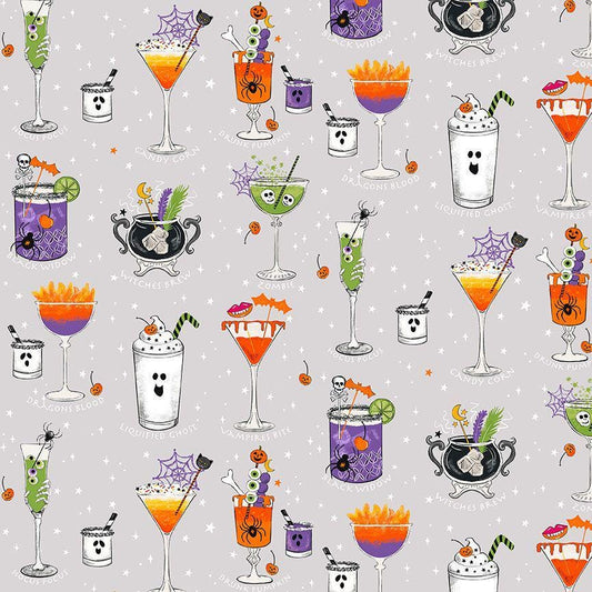 Pick Your Poison Fabric by Dear Stella | Spooky Cocktail Halloween Fabric | Pick Your Poison Cotton Fabric | STELLA D3500 FOG