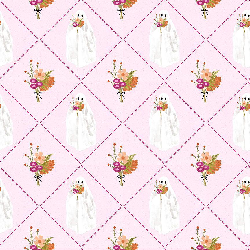 Boo-Quet Fabric by Pammie Jane for Dear Stella | Pink Ghost Halloween Fabric | Cute Spooky Floral Cotton | STELLA DPJ3388 PINK