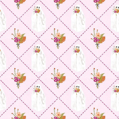 Boo-Quet Fabric by Pammie Jane for Dear Stella | Pink Ghost Halloween Fabric | Cute Spooky Floral Cotton | STELLA DPJ3388 PINK