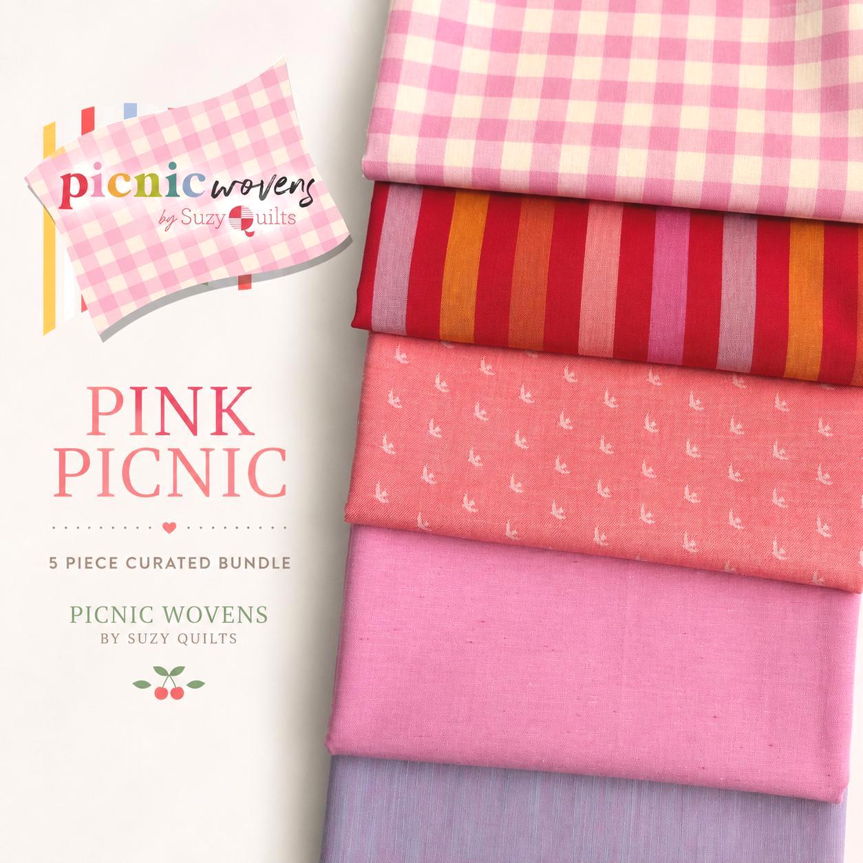 Pink Picnic Bundle | 5 Fat Quarters or Half Yards | Suzy Quilts Picnic WOVENS | Pink Fabric Bundle