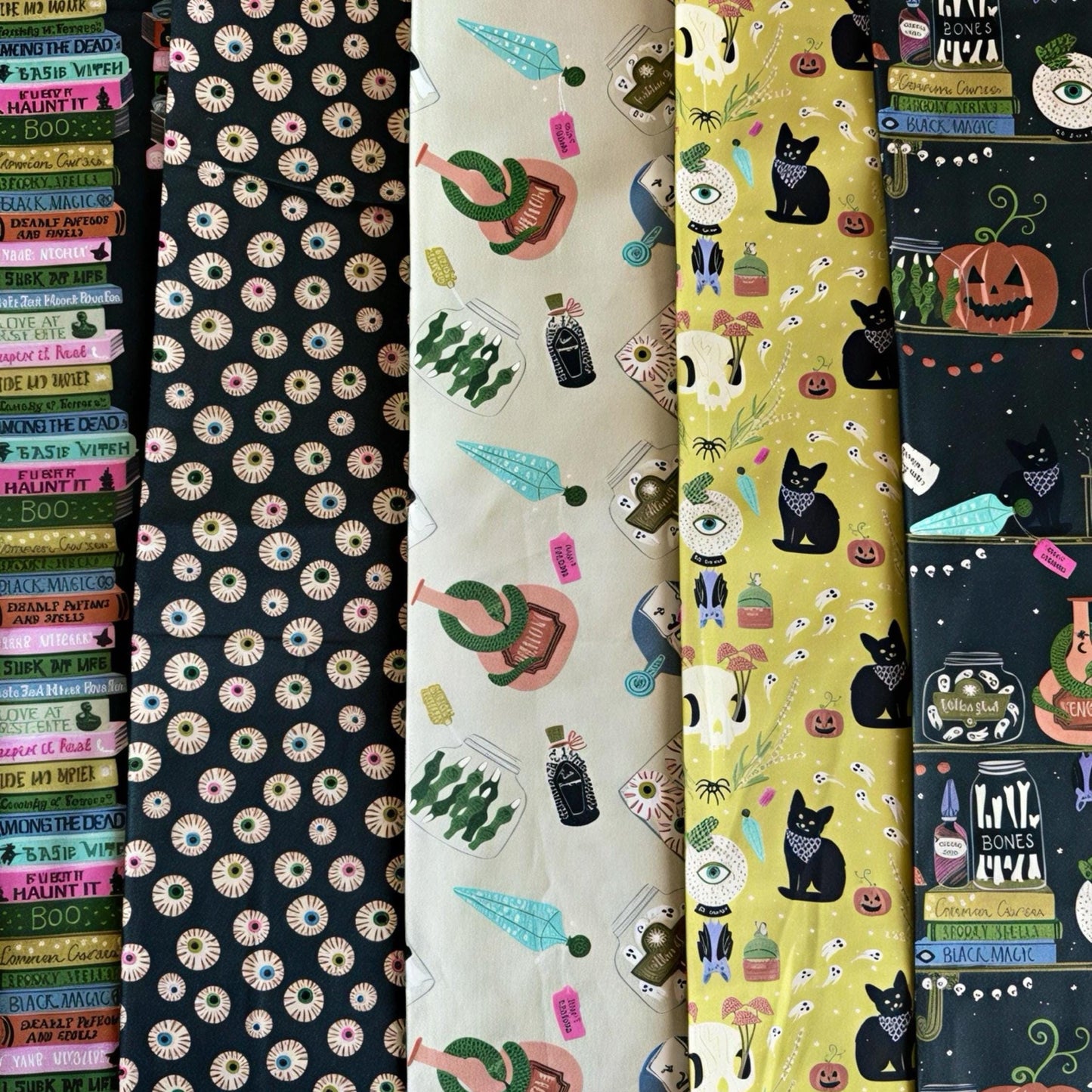 Midnight Spellbook Fabric Bundle | 5pc Fat Quarter or Half Yard Halloween Bundle | Witchy Apothecary Quilt Fabric | Dear Stella Fabrics