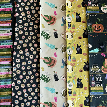 Midnight Spellbook Fabric Bundle | 5pc Fat Quarter or Half Yard Halloween Bundle | Witchy Apothecary Quilt Fabric | Dear Stella Fabrics