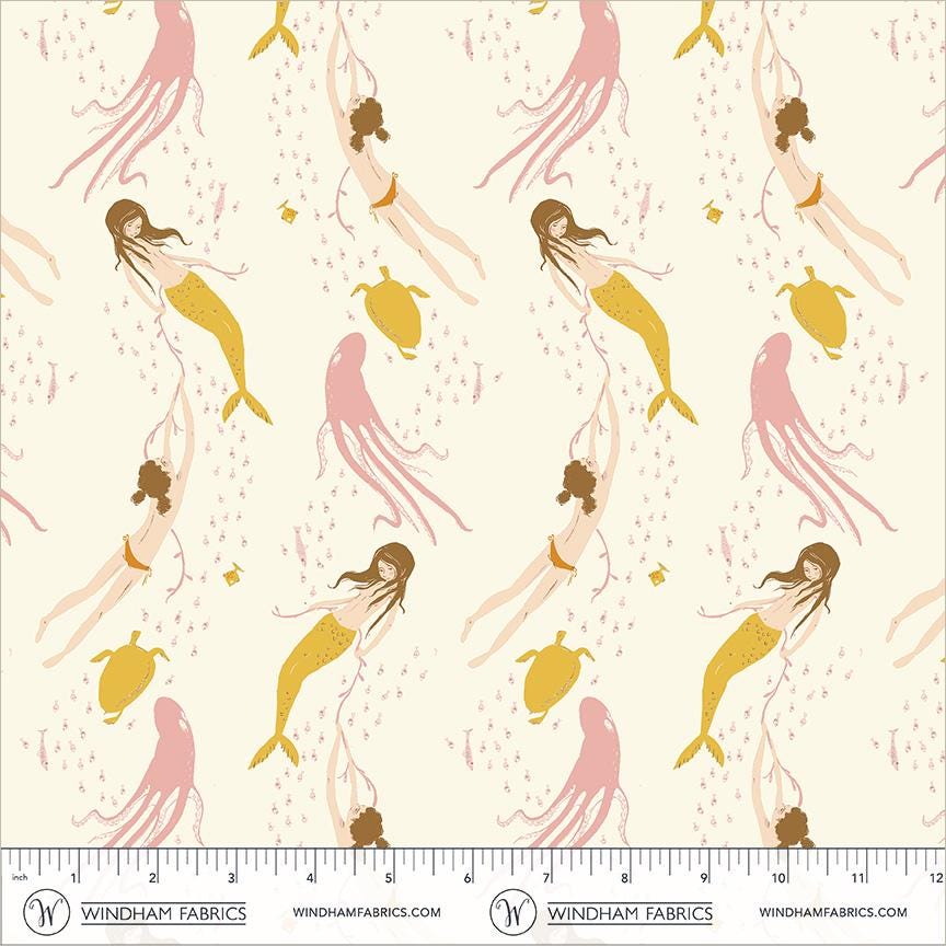 Underwater Sisters | Heather Ross Favorites | Windham Fabrics Cotton | Mermaid Fabric | Ocean Storybook Quilt Fabric