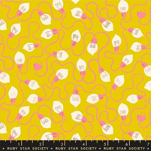 Merry Happy Metal Golden Hour Fabric by Kimberly Kight for Ruby Star Society | Metallic Christmas Lights Fabric | Vintage Holiday Cotton