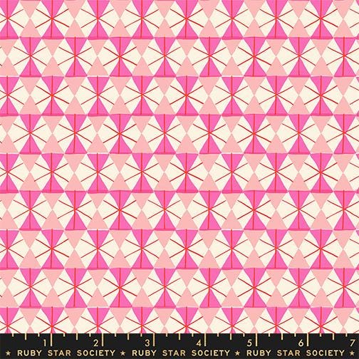 Merry Happy Lipstick Fabric by Kimberly Kight for Ruby Star Society | Pink Geometric Christmas Fabric | Happy Hexie Holiday Blender Cotton
