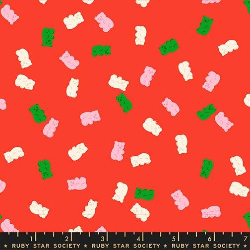 Merry Happy Lollipop Fabric by Kimberly Kight for Ruby Star Society | Christmas Gummy Bears Fabric | Red Holiday Candy Quilting Cotton