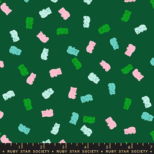 Merry Happy Jade Fabric by Kimberly Kight for Ruby Star Society | Christmas Gummy Bear Fabric | Green Holiday Candy Quilting Cotton
