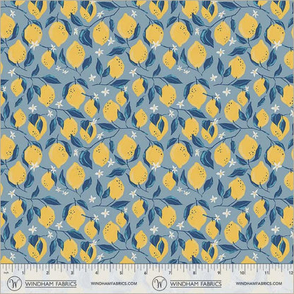 Lemons Sea Blue Fabric 55229-2 | Villa Sol by Monaluna | Organic Cotton | Windham Fabrics | Lemon Quilt Fabric