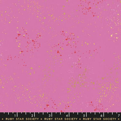 Speckled Metallic Daisy RS5027-41M Fabric by the Yard | Ruby Star Society Speckled Metallic | Bright Pink Gold Metallic Blender Fabric