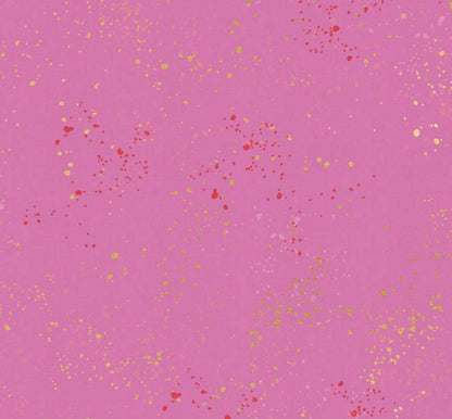 Speckled Metallic Daisy RS5027-41M Fabric by the Yard | Ruby Star Society Speckled Metallic | Bright Pink Gold Metallic Blender Fabric