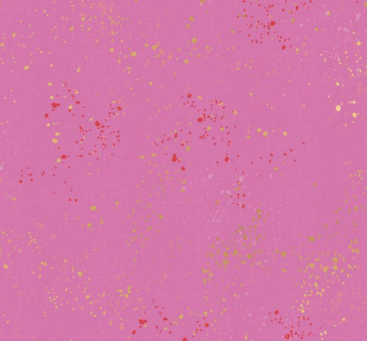 Speckled Metallic Daisy RS5027-41M Fabric by the Yard | Ruby Star Society Speckled Metallic | Bright Pink Gold Metallic Blender Fabric