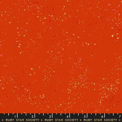 Speckled Metallic Warm Red RS5027-35M Fabric | Ruby Star Society Speckled Metallic | Bright Red Orange Gold Metallic Blender Fabric