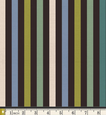 Stripe in Veggie | Picnic WOVENS by Suzy Quilts | Art Gallery Fabrics Yarn-Dyed Cotton | Green Blue Stripe Fabric by the Yard 57-58" wide
