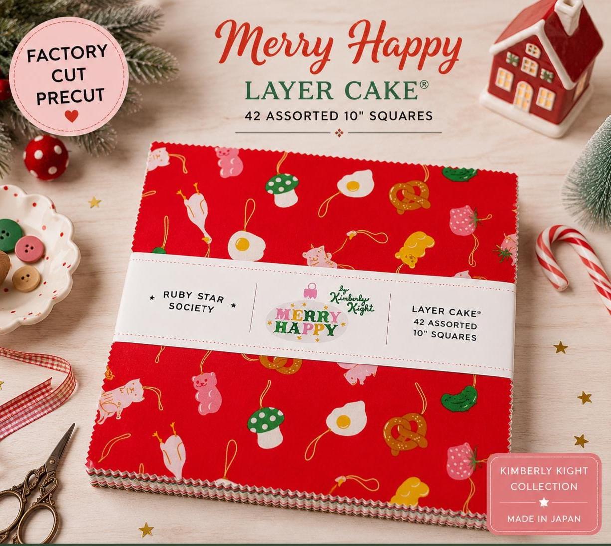 Merry Happy Layer Cake® | 42 Assorted 10" Squares | Kimberly Kight for Ruby Star Society | Christmas Fabric Precut Bundle | Made in Japan