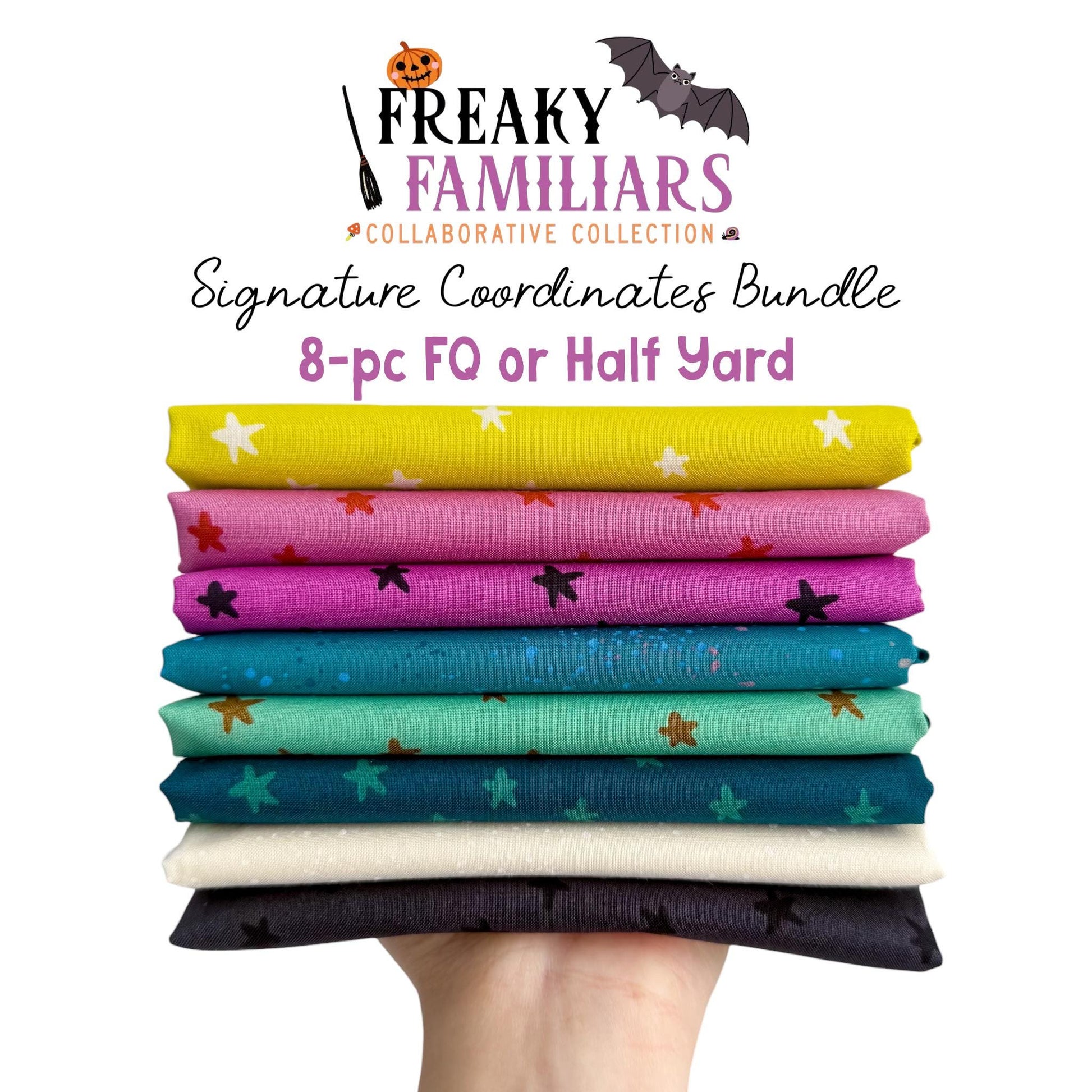 Freaky Familiars Signature Coordinates Bundle | 8-Piece Halloween Fabric Bundle | Fat Quarter or Half Yard | Ruby Star Society