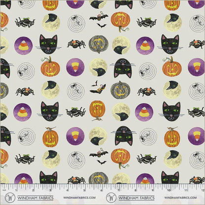 Midnight Hollow Trick or Treat Moonlight Fabric by Jennifer Lambein for Windham Fabrics | Halloween Cotton Fabric