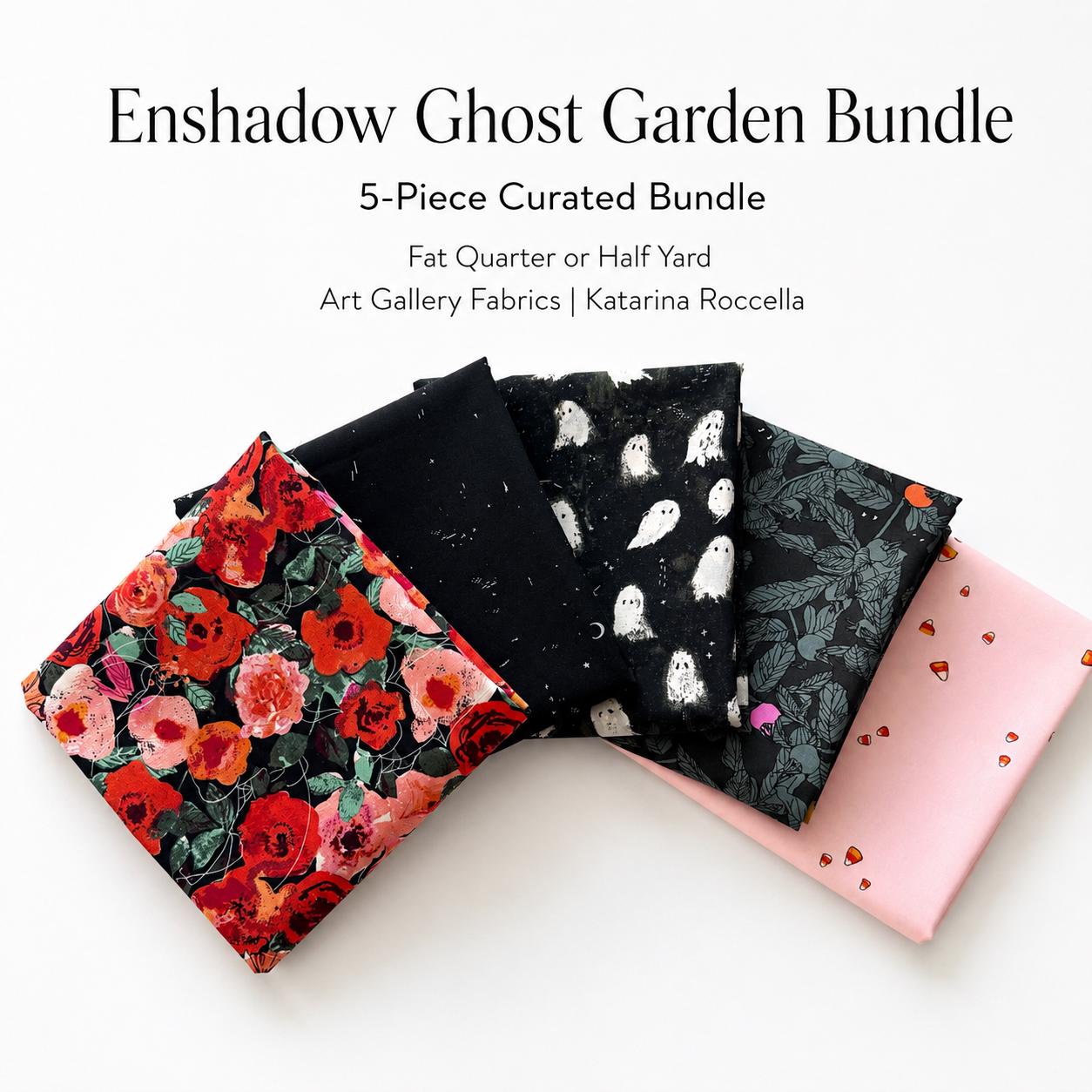 Enshadow Ghost Garden Bundle – 5 Piece Halloween Fabric Bundle – Art Gallery Fabrics – Katarina Roccella – Fat Quarter or Half Yard