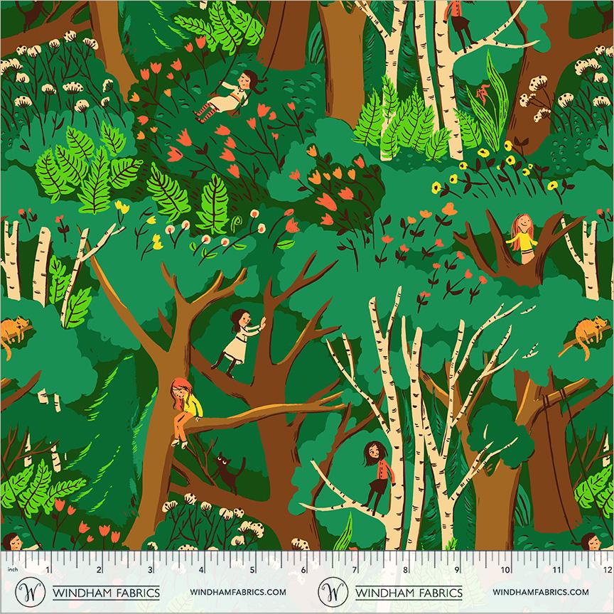 Climbing Trees | Heather Ross Favorites | Windham Fabrics Cotton | Woodland Children Fabric | Forest Storybook Fabric