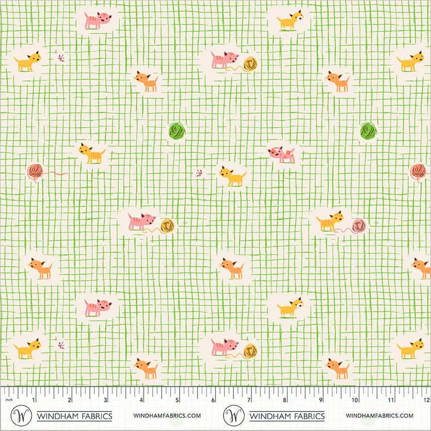 Kitten Plaid | Heather Ross Favorites | Windham Fabrics Cotton | Cat Fabric | Playful Kitten Quilt Fabric by the Yard