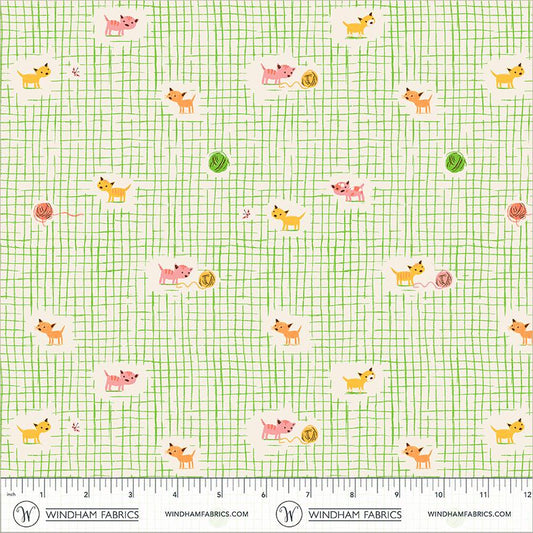 Kitten Plaid | Heather Ross Favorites | Windham Fabrics Cotton | Cat Fabric | Playful Kitten Quilt Fabric by the Yard