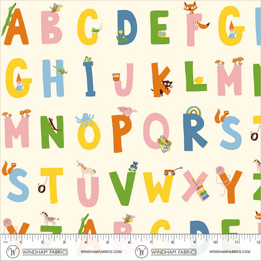 Alphabet | Heather Ross Favorites | Windham Fabrics Cotton | ABC Learning Fabric | Children's Educational Quilt Fabric