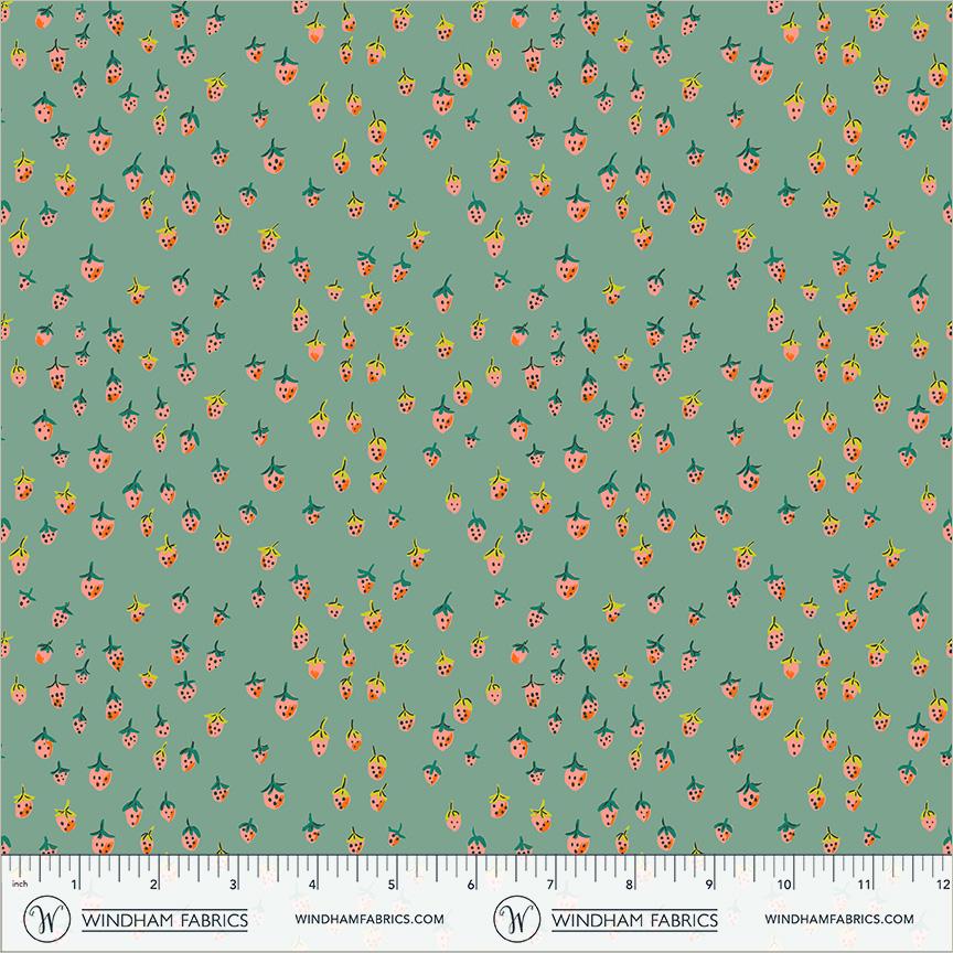 Field Strawberries Teal | Heather Ross Favorites | Windham Fabrics Cotton | Strawberry Fabric | Cottagecore Quilt Fabric by the Yard