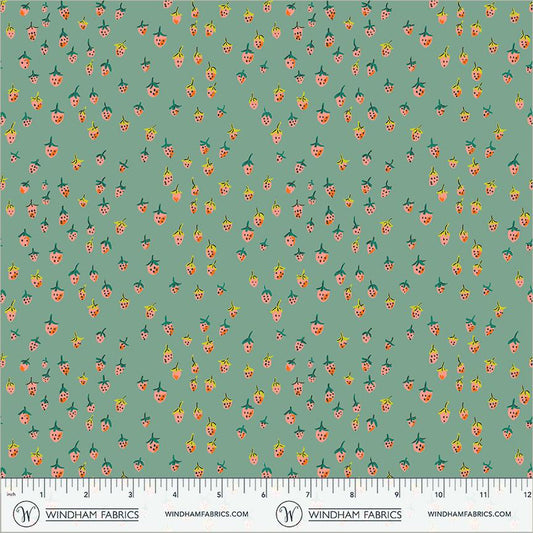 Field Strawberries Teal | Heather Ross Favorites | Windham Fabrics Cotton | Strawberry Fabric | Cottagecore Quilt Fabric by the Yard