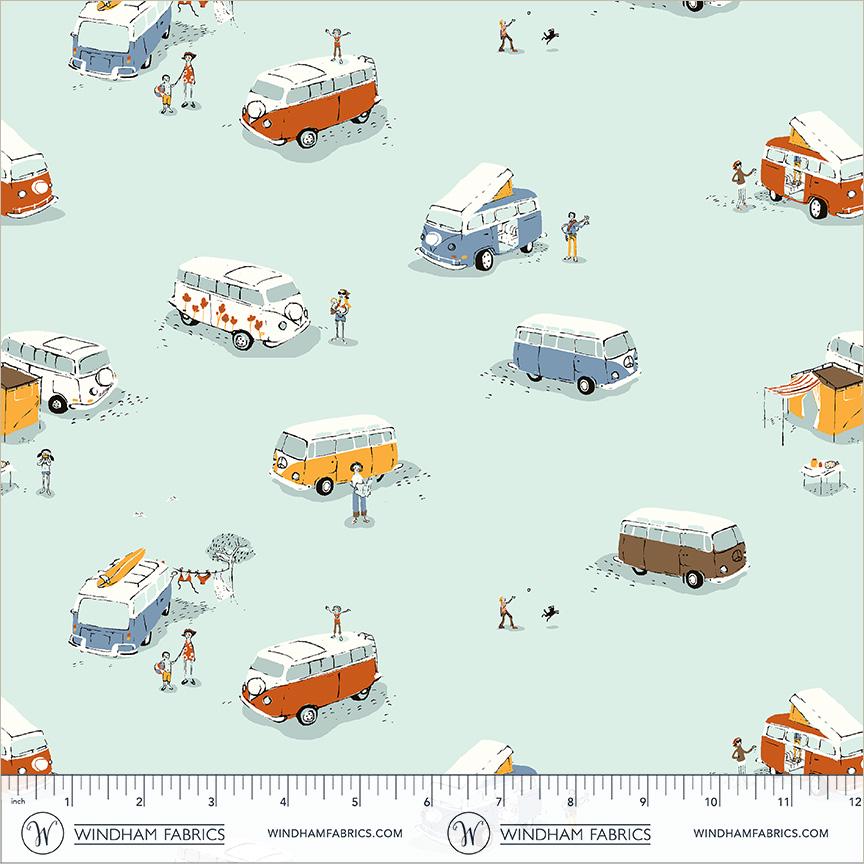 Bus | Heather Ross Favorites | Windham Fabrics Cotton | Camper Van Fabric | Retro Road Trip Quilt Fabric