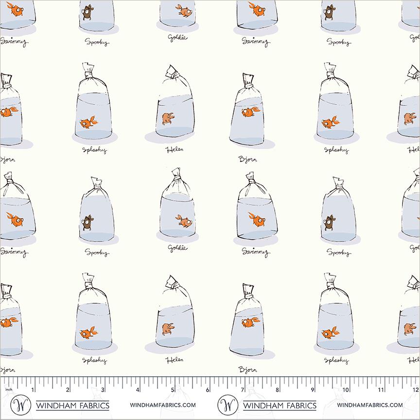 Goldfishes in Bags | Heather Ross Favorites | Windham Fabrics Cotton | Goldfish Fabric | Whimsical Pet Shop Quilt Fabric