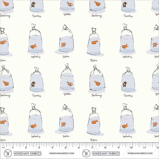 Goldfishes in Bags | Heather Ross Favorites | Windham Fabrics Cotton | Goldfish Fabric | Whimsical Pet Shop Quilt Fabric