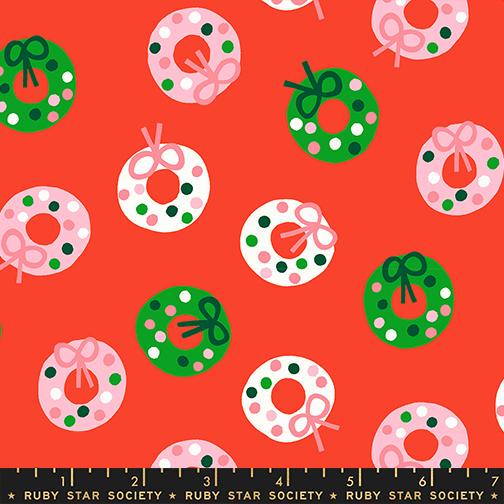Merry Happy Lollipop Fabric by Kimberly Kight for Ruby Star Society | Red Christmas Wreath Fabric | Holiday Quilting Cotton by the Yard