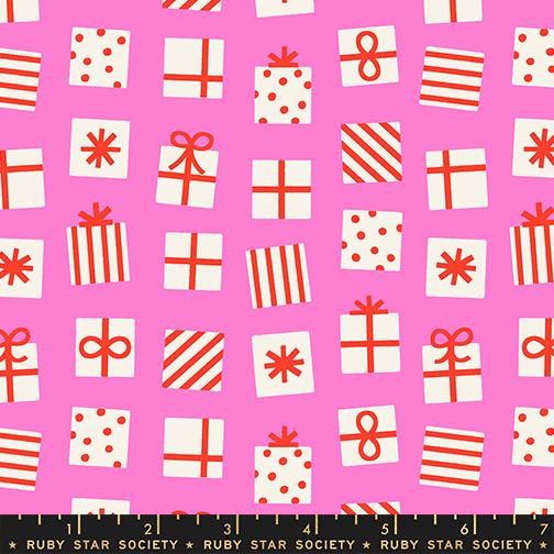 Merry Happy Lipstick Fabric by Kimberly Kight for Ruby Star Society | Pink Christmas Gift Fabric | Secret Santa Holiday Quilting Cotton