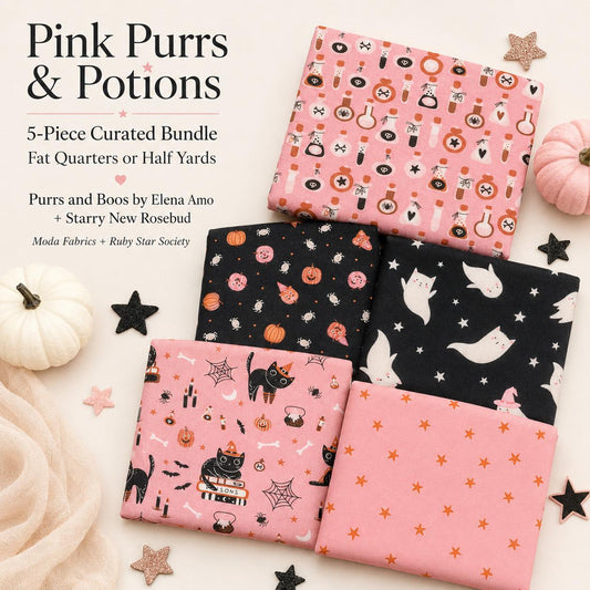 Pink Purrs & Potions Fat Quarter or Half Yard Bundle – Cute Halloween Fabric Bundle – Purrs and Boos Moda + Ruby Star Society