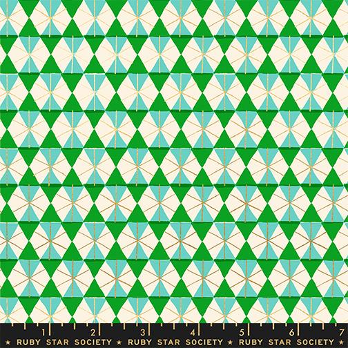 Merry Happy Metallic Verdant by Kimberly Kight for Ruby Star Society | Metallic Christmas Geometric Fabric | Happy Hexie Holiday Blender