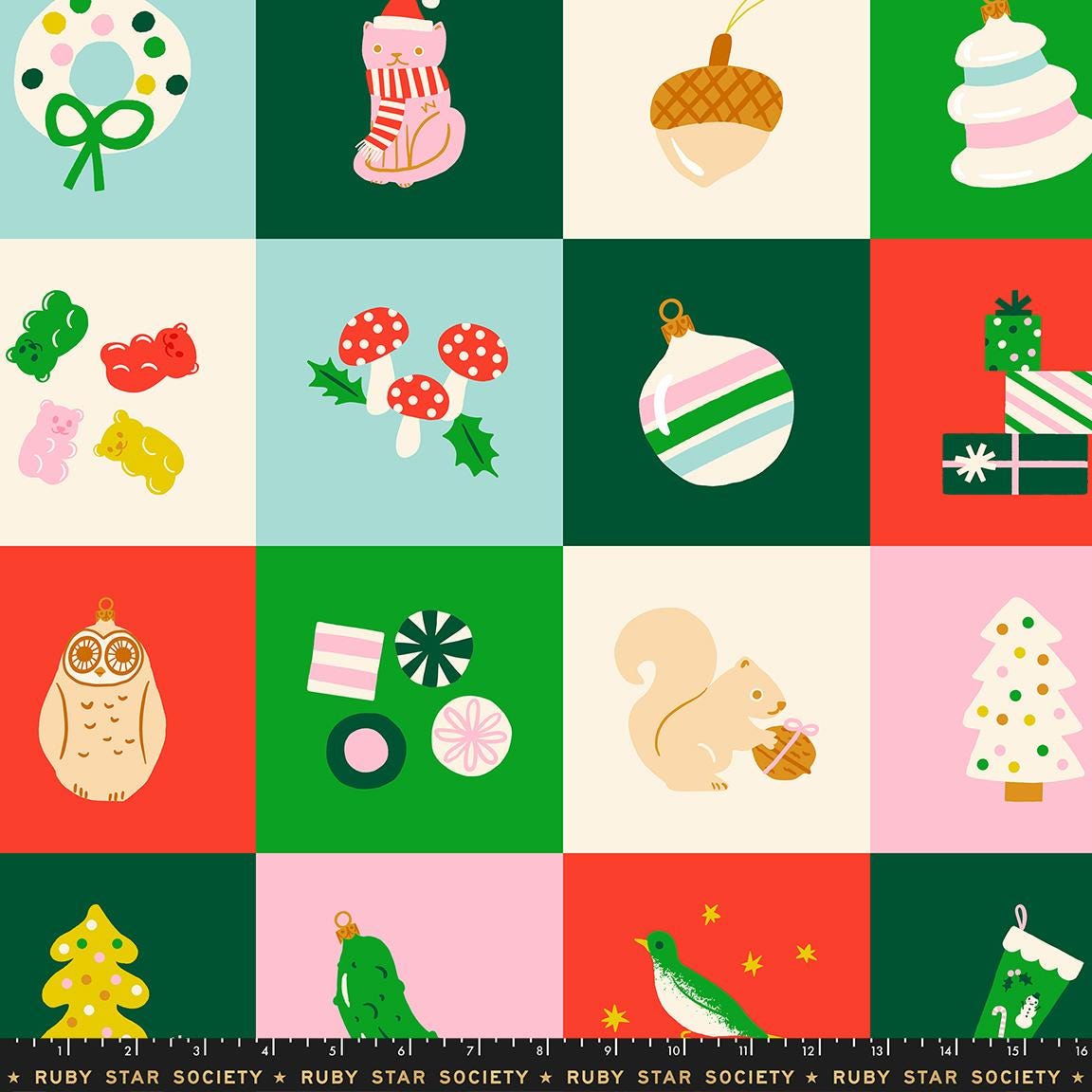 Merry Happy Christmas Panel by Kimberly Kight for Ruby Star Society | 36 x 44 Holiday Fabric Panel | Christmas Quilt Panel