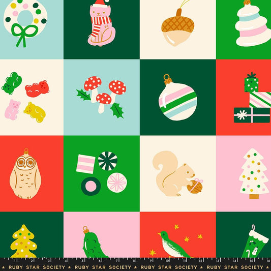 Merry Happy Christmas Panel by Kimberly Kight for Ruby Star Society | 36 x 44 Holiday Fabric Panel | Christmas Quilt Panel