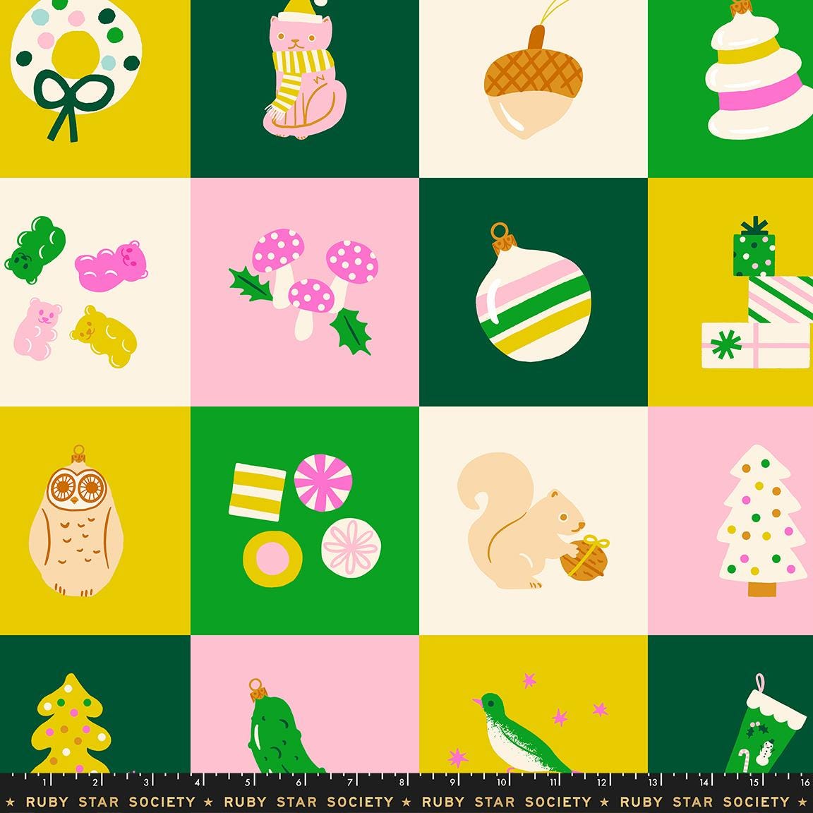 Merry Happy Christmas Panel Verdant by Kimberly Kight for Ruby Star Society | 36 x 44 Holiday Fabric Panel | Christmas Quilt Panel