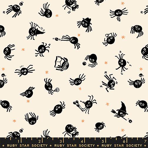 Freaky Familiars Natural Spider Fabric, Ruby Star Society RS5191 11, Halloween Spider Fabric, Natural Quilting Cotton