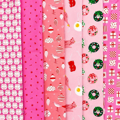 Pink Christmas Bundle | 6 Fat Quarters | Merry Happy by Kimberly Kight | Ruby Star Society Christmas Fabric Bundle | Pink Holiday Fabric