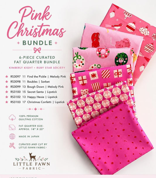Pink Christmas Bundle | 6 Fat Quarters | Merry Happy by Kimberly Kight | Ruby Star Society Christmas Fabric Bundle | Pink Holiday Fabric