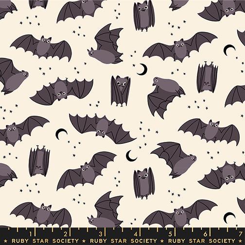 Freaky Familiars Natural Bat Fabric, Ruby Star Society RS5194 11, Halloween Bat Fabric, Natural Quilting Cotton