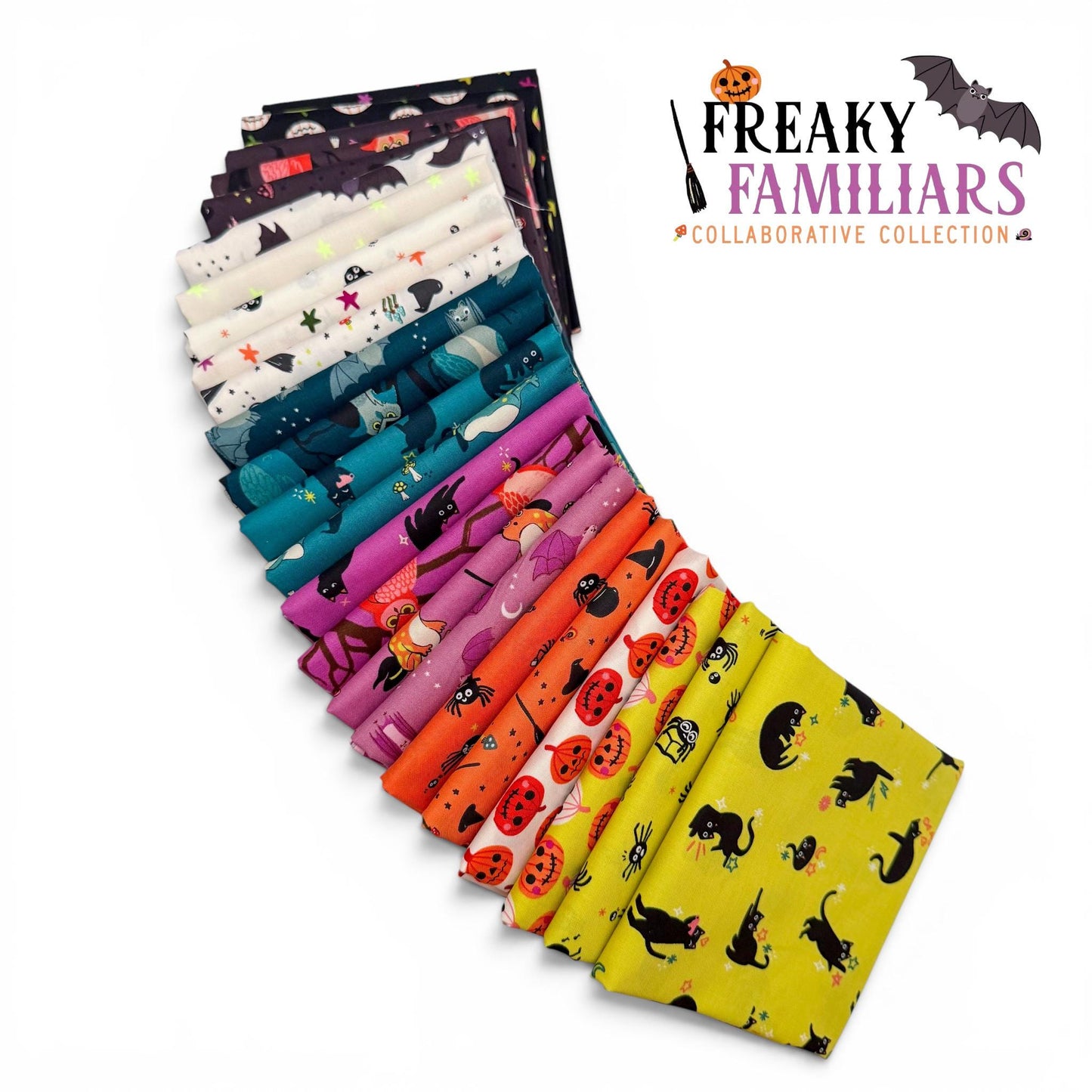 Freaky Familiars Full Collection Fabric Bundle, Ruby Star Society Halloween Fabric, 24 Piece Shop Cut Fat Quarter Bundle